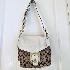 Y2K Vintage Coach Brown and White Signature Shoulder Bag